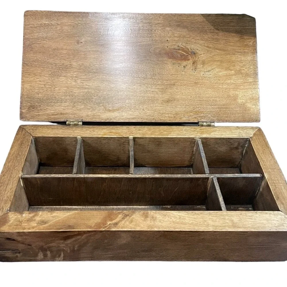 Vintage Rustic Wooden Jewelry Box Hand Carved‎ Floral Farmhouse Trinket 12